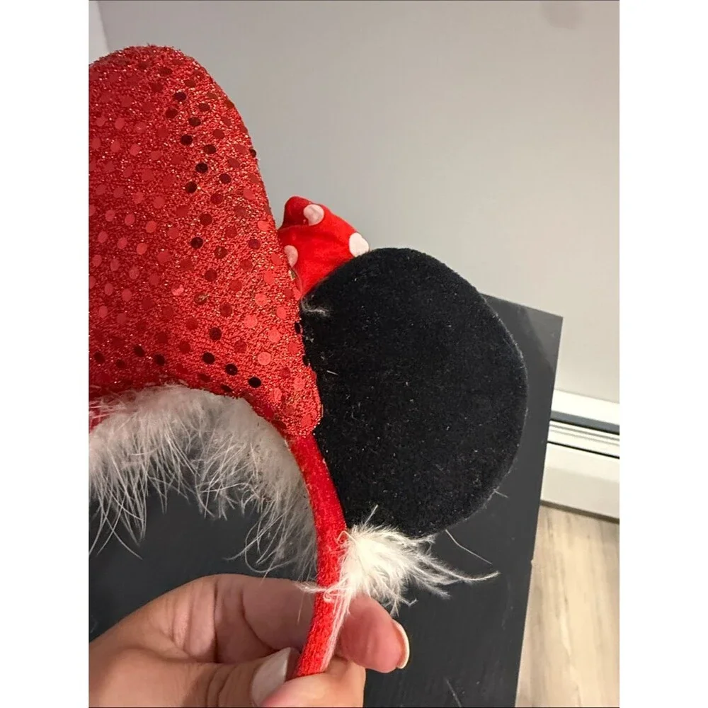 Disney Parks Christmas Minnie Mouse Ears Headband Santa Hat Holiday Bow WDW